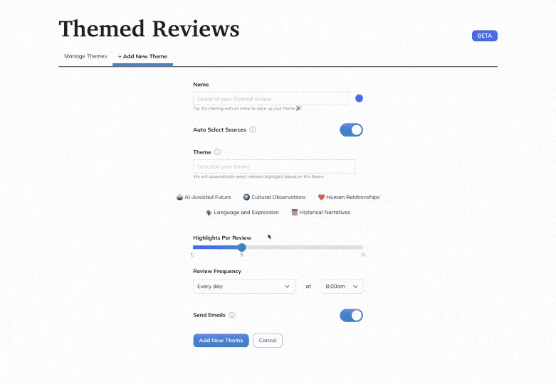 Select a suggested review theme.