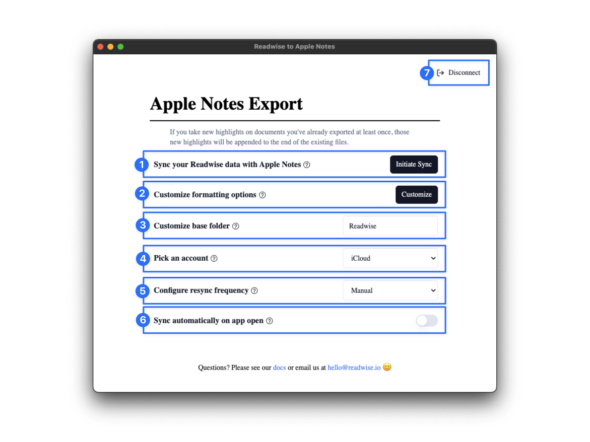 Apple Notes Mac tool configuration screen.