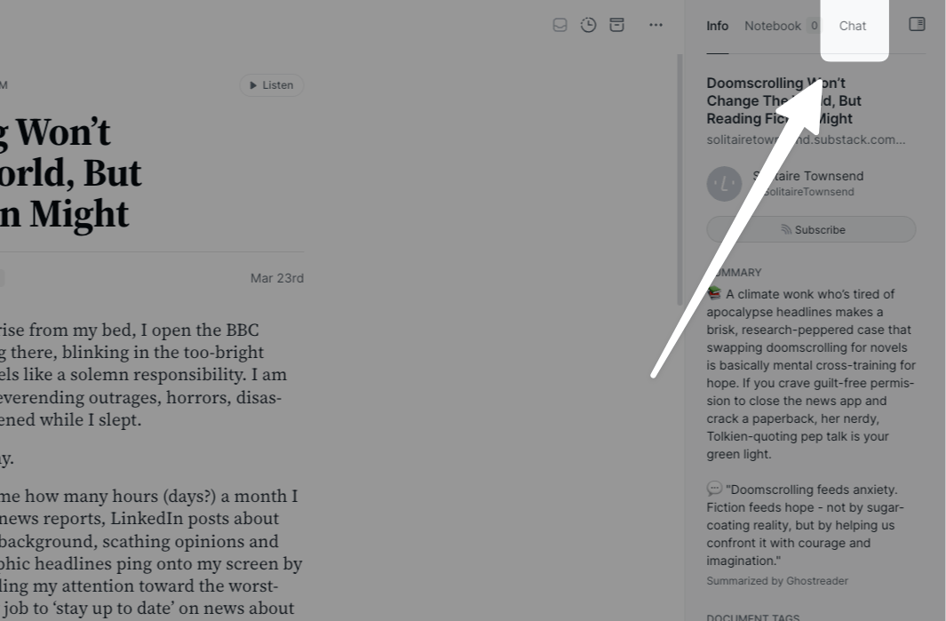 Open Chat from the right side panel.