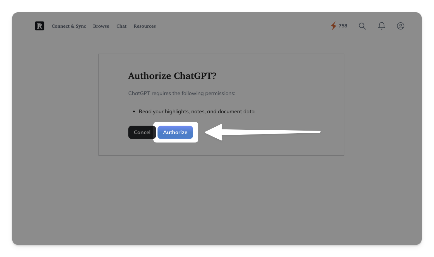 Authorize ChatGPT to access your highlights.