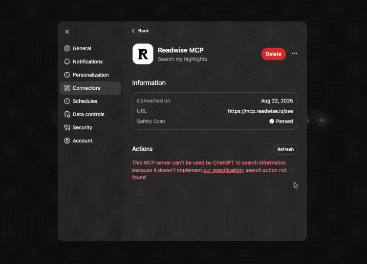 Click Refresh to resolve the error.