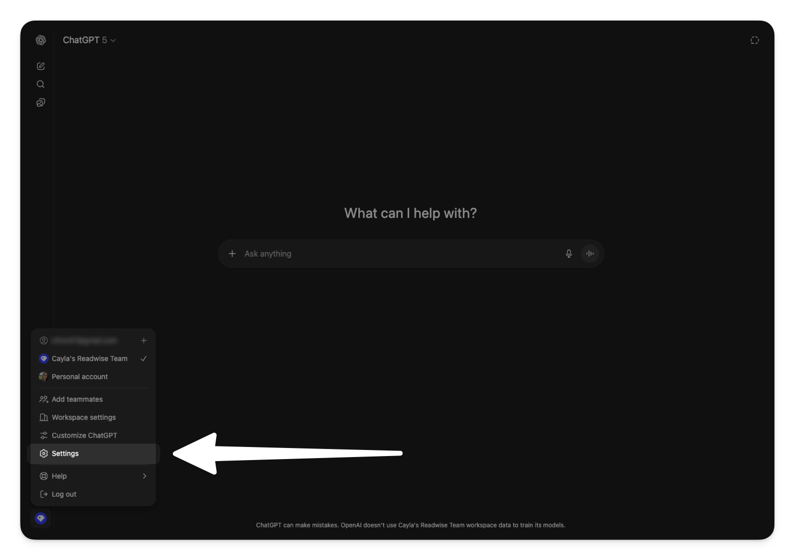 Open ChatGPT's Settings menu.