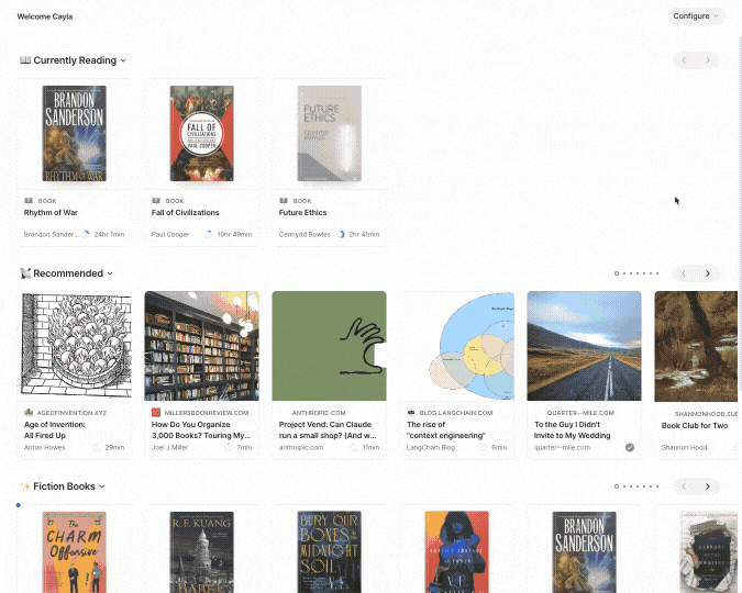 Add and reorganize views on the Home page on web.