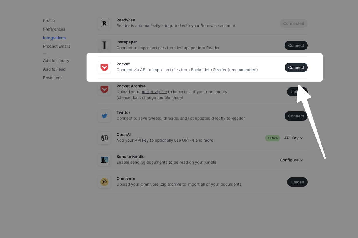 Connect your Pocket account to Reader.