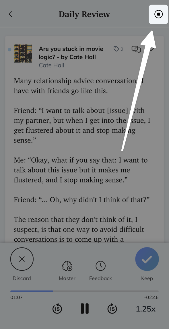 Stop playback of audio review on mobile.