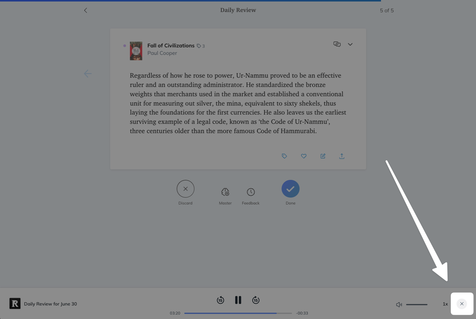 Stop playback of audio review on web.