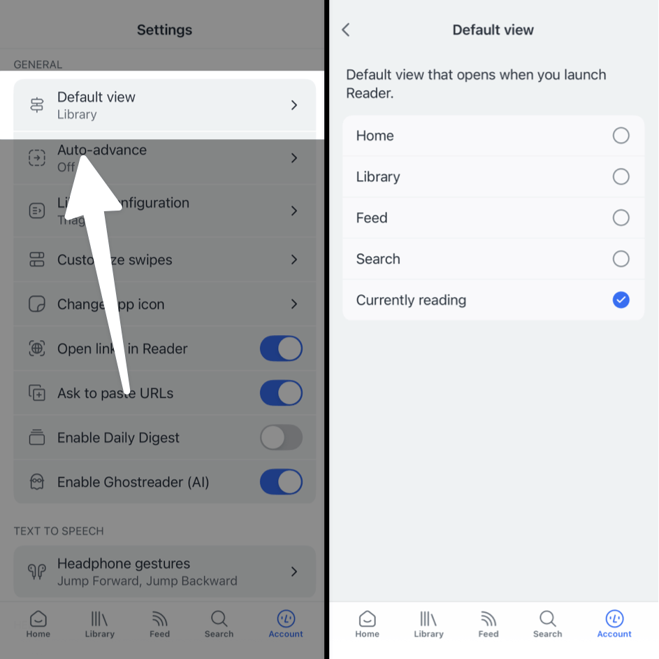 Set default view to Currently Reading.