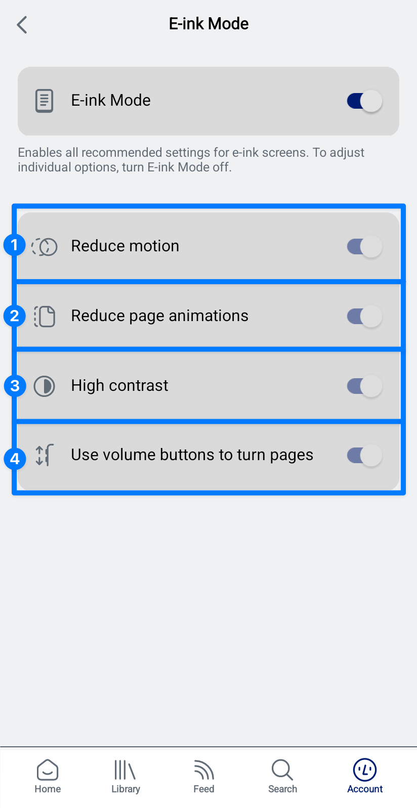 E-ink Mode settings on BOOX device.