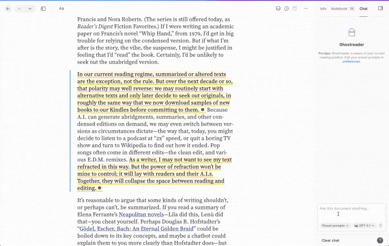 Chat with your document in Reader.