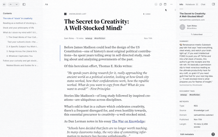 Use Ghostreader to generate questions for consideration while reading.