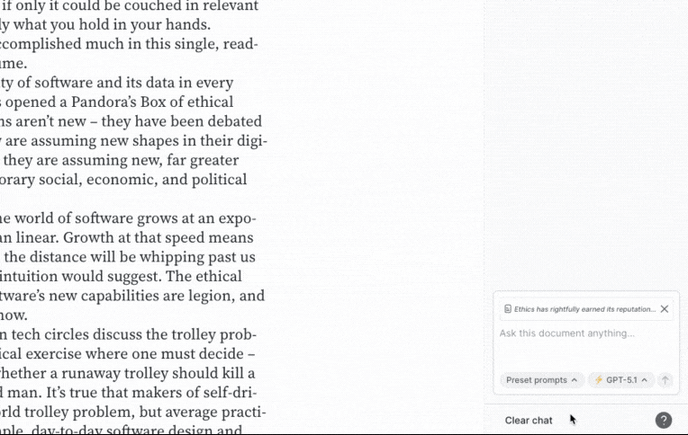 Use a preset prompt to simplify text with Ghostreader.