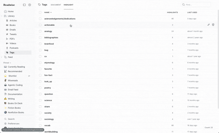 Navigate between highlights with the arrow keys.