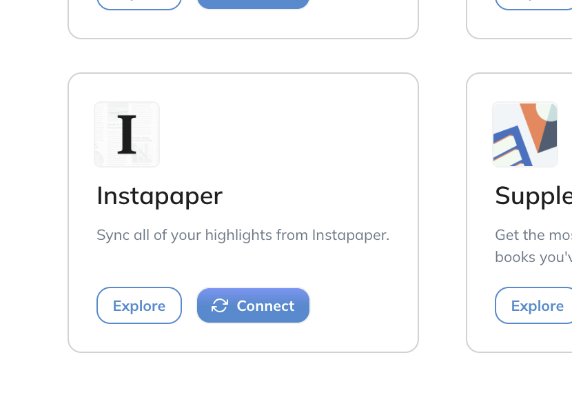 Instapaper integration on Readwise import page.