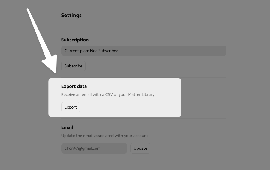 Export your data from Matter.