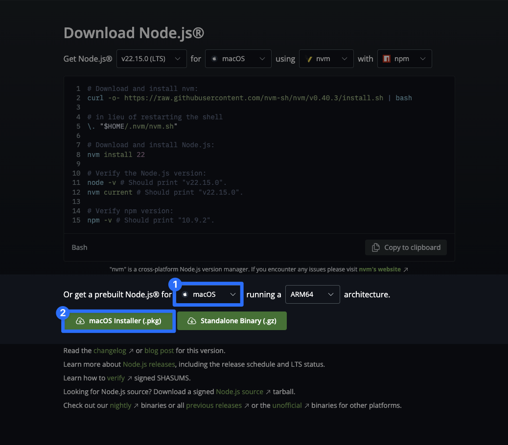 Select your OS and download the Node installer.