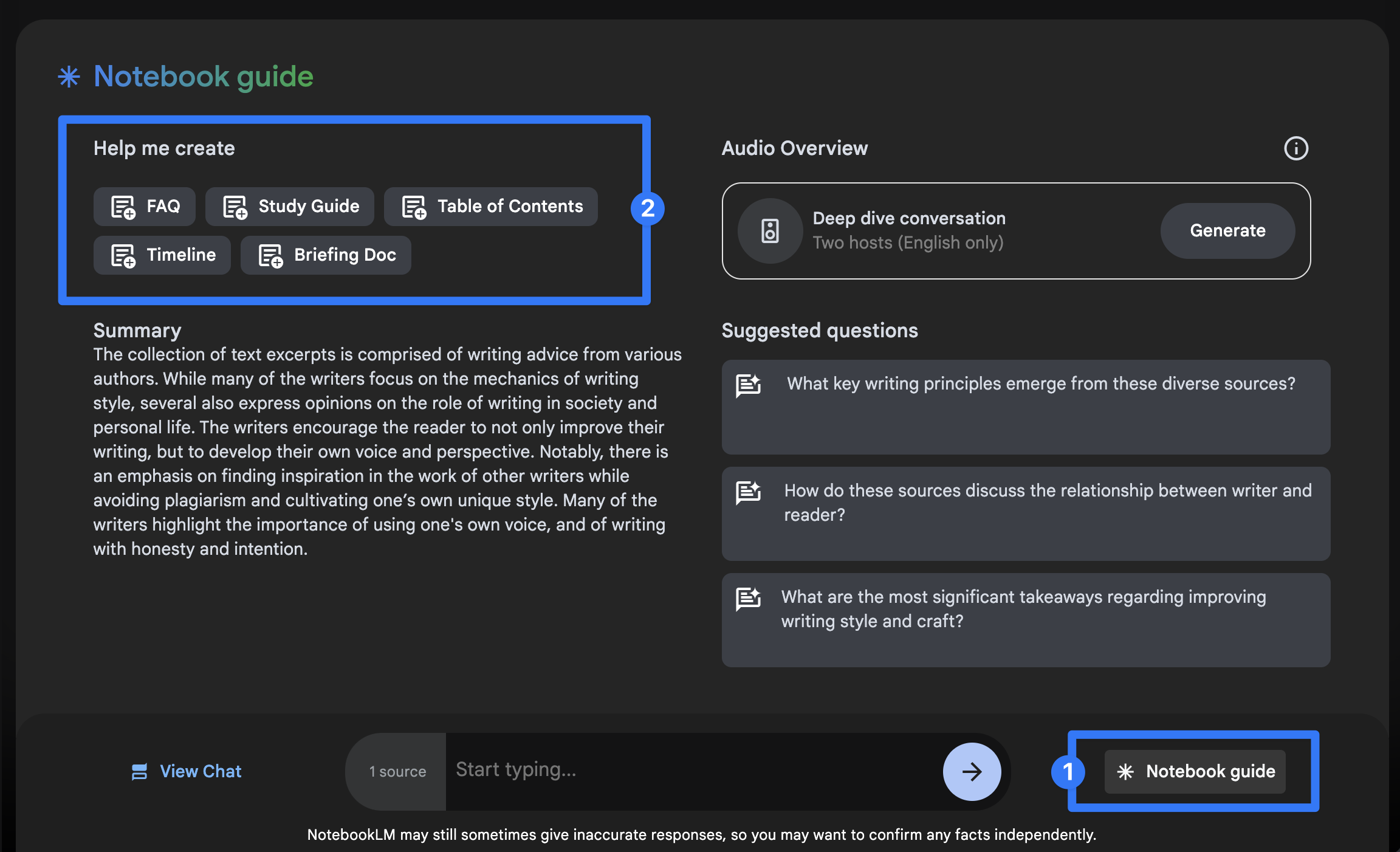 Create new documents in NotebookLM.