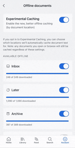 Cache files are removed when the toggle is turned off.