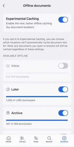 Cache files download once the toggle is turned on.
