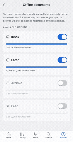 Cache files download once the toggle is turned on.