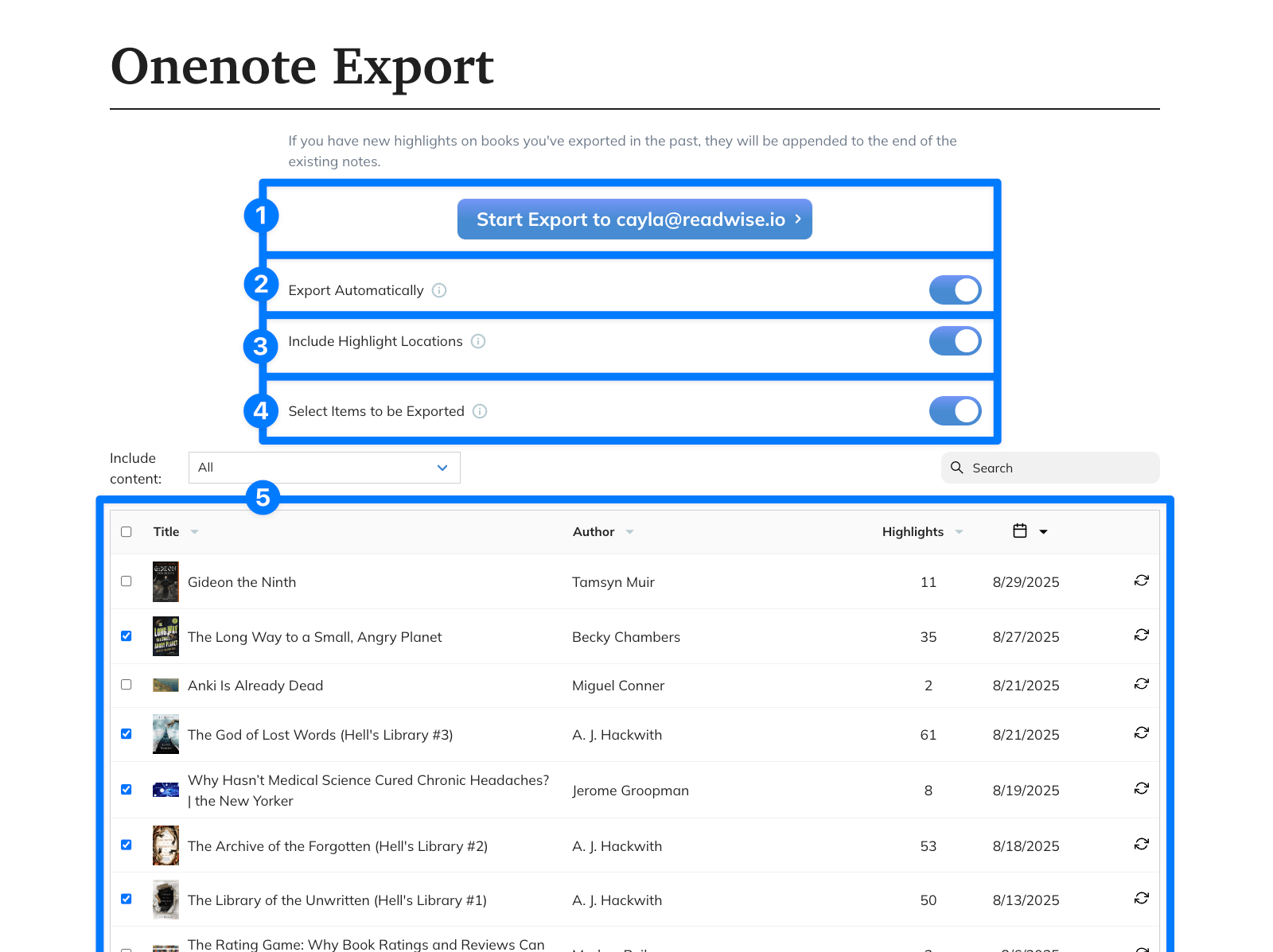 Configure your OneNote export preferences.