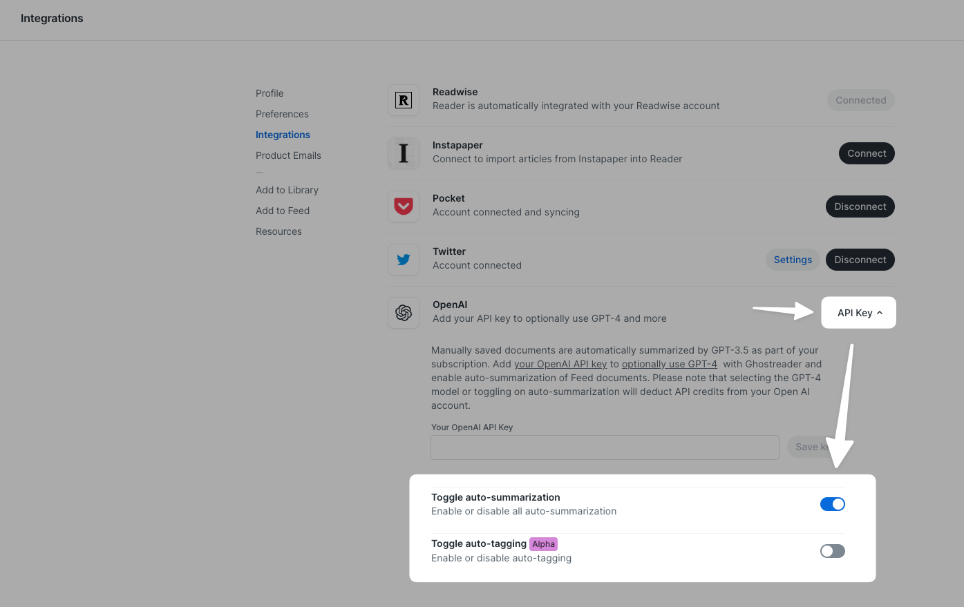 Where to find the toggles for automatic document prompts.