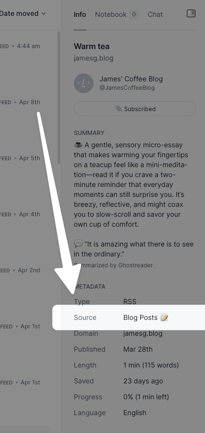 The Source link in the right-hand metadata panel