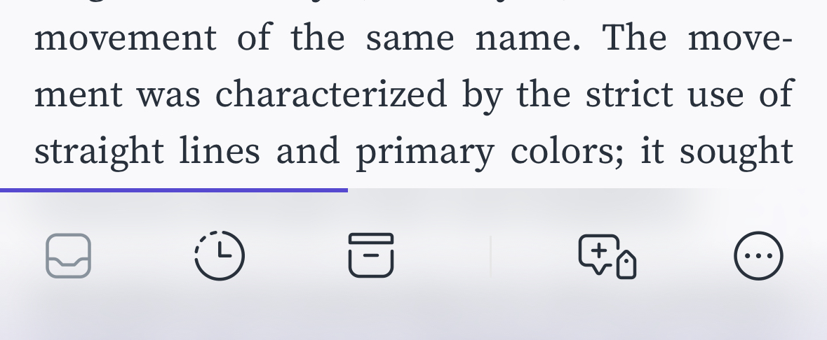 The reading progress line above the bottom toolbar in the Reader mobile app.