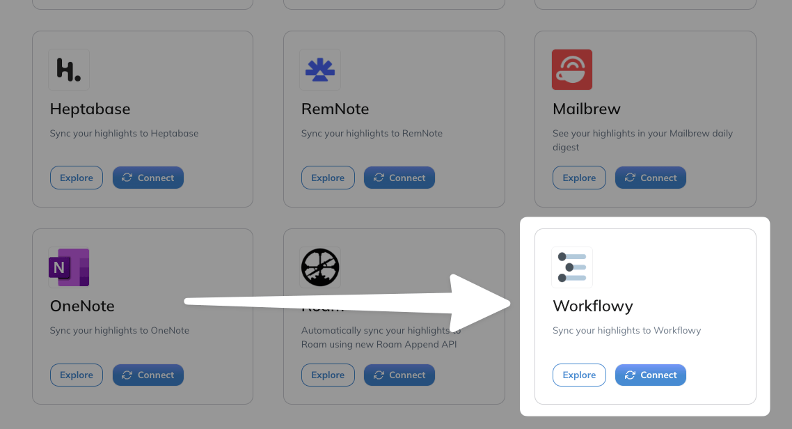 Connect to Workflowy from the Readwise export page.