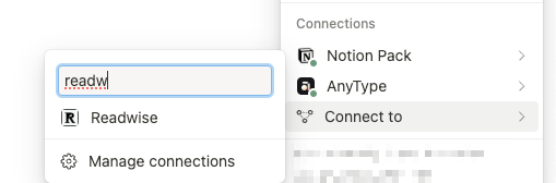 Readwise connection in Notion