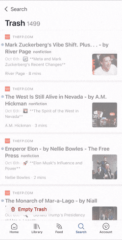 Restore a deleted document from Reader's Trash on mobile.