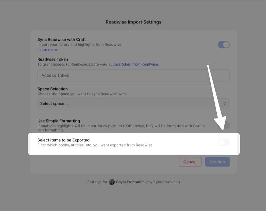 Manually select the documents to sync to Craft.