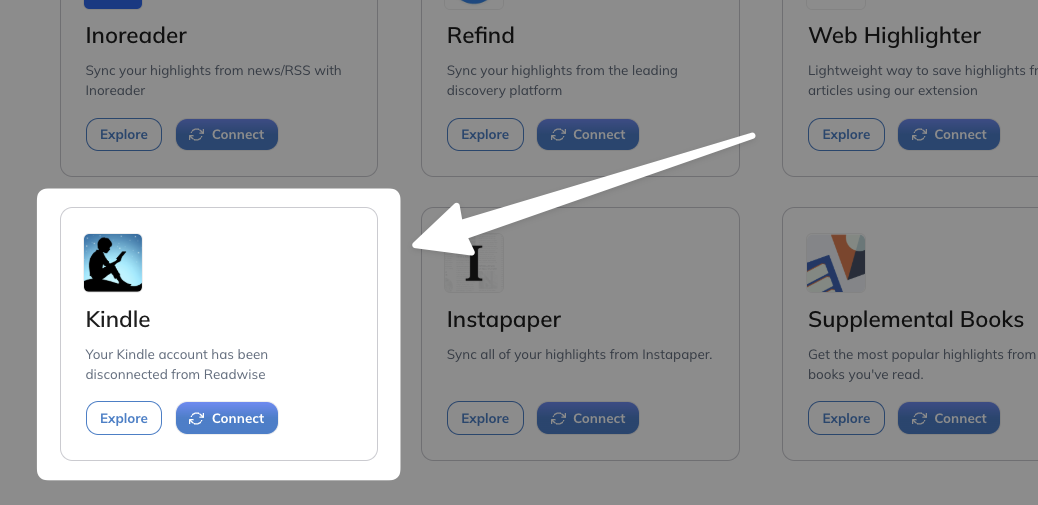 Option to sync Kindle to Readwise.