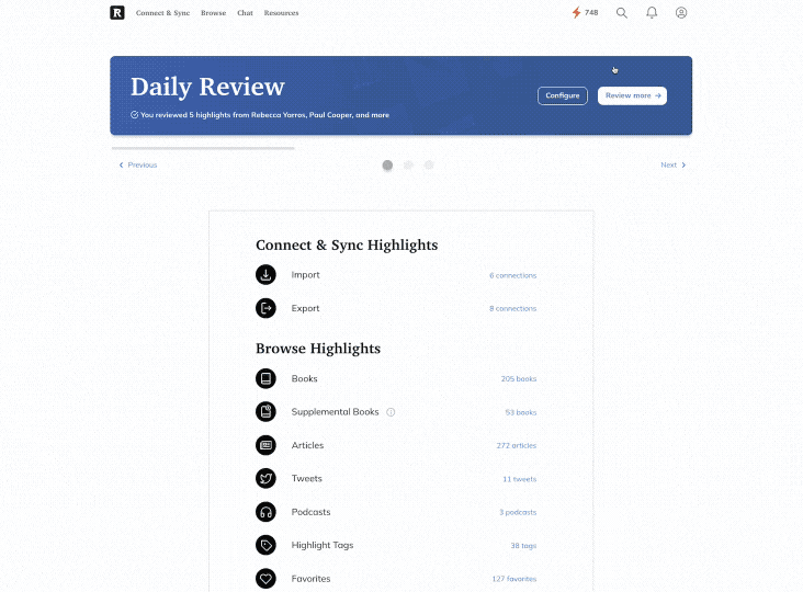 Search for highlights in Readwise on web.