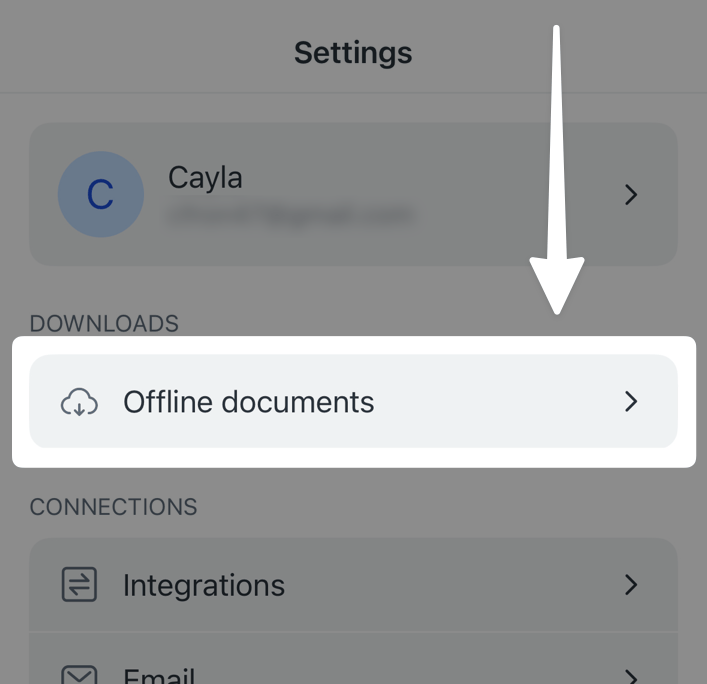 Open the Offline Documents menu in the Reader settings.