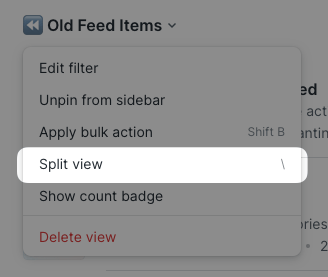 "Split view" in dropdown menu