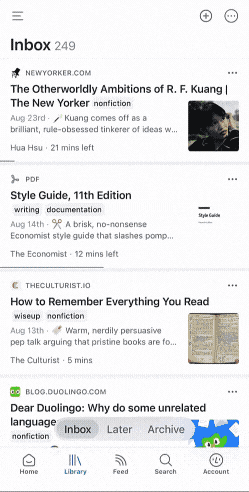 Use swipe gestures to add a tag in Reader.