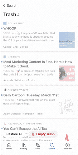 Restore all documents from trash on mobile.