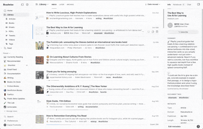 Undo actions in Reader on web.