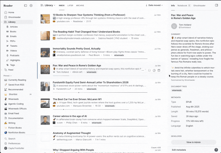 Drag and drop a Markdown file onto the Reader web app to upload it.