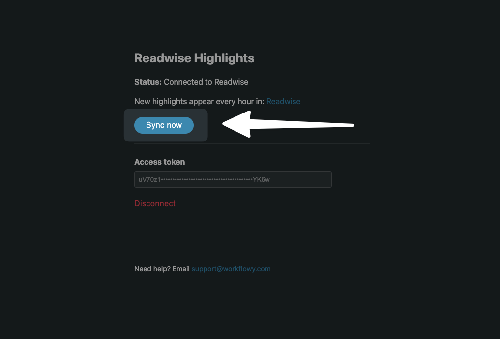 Sync Now button in Workflowy.